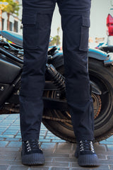 Ladies Cargo Pant Cotton Twill Black - Loose Fit - OZ MOTOGEAR