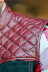 Denim Combo Leather Vest stitched neatly