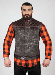Motorbike Vest distressed dark brown marble-textured