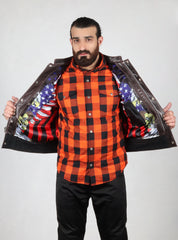 Motorbike Vest distressed dark brown marble-textured