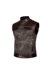 Motorbike Vest distressed dark brown marble-textured