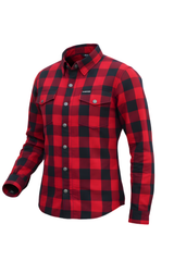 Ladies Shirt Red and Black CE AA Armored Motorcycle Flannel Shirt – Kevlar Reinforced Motorcycle Riding Shirt with Armor