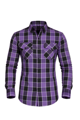 Ladies Purple CE AA Armored Motorcycle Flannel Shirt – Kevlar Reinforced Motorcycle Riding Shirt (big data)