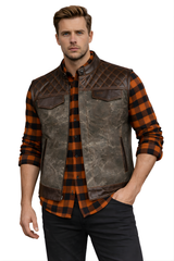 Men's Motorbike Vest Dark Brown Marble-Textured - OZ MOTOGEAR