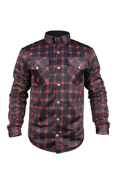 Red Lines on Black Check Armored Men`s Mesh Shirt – Summer Motorcycle Mesh Shirt with Level 2 Protection