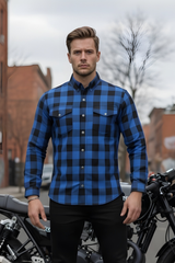 Blue and Black Flannel- CE AA Rated Fully Kevlar Lined