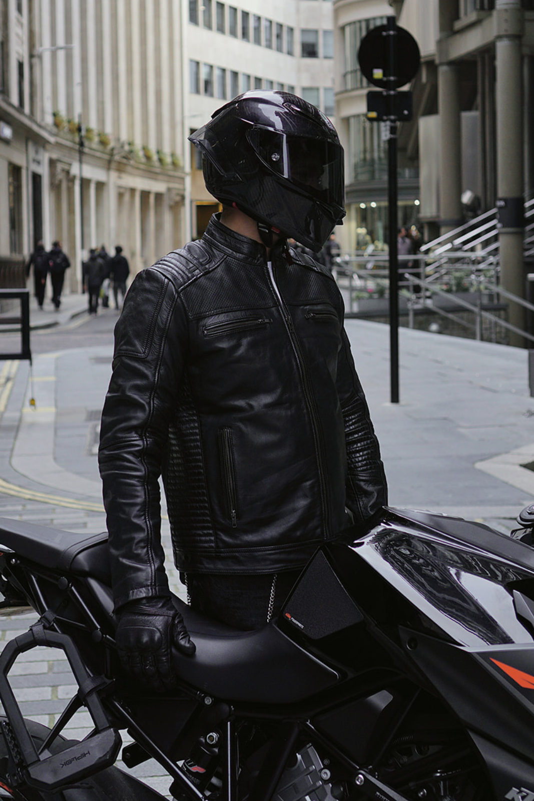 Man Wearing Black Leather Jacket And Helmet The Rumbler