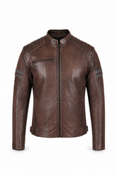 Men’s Leather Motorcycle Jacket Vintage Brown - OZ MOTOGEAR