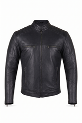 Men's Premium Leather Jacket Black - OZ MOTOGEAR