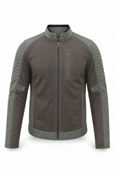 Men's Mesh Canvas Biker Jacket Dark Brown with Grey Accents - Level 2 Protection - OZ MOTOGEAR