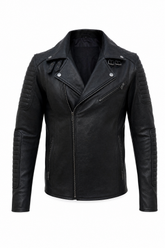 Men's Biker Quilted Leather Jacket Black - OZ MOTOGEAR