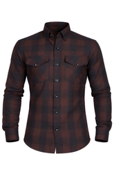 Dark Brown Armored Motorcycle Flannel Shirt – Level 2 Protection