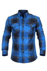 Dark Blue Armored Motorcycle Flannel Shirt – Level 2 Protection