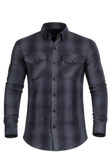 Men's Motorcycle Flannel Shirt Grey & Black - Level 2 Protection - OZ MOTOGEAR