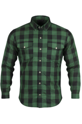 Black and Green CE AA Armored Motorcycle Flannel Shirt – Kevlar Reinforced Motorcycle Riding Shirt with Armor