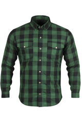 Men's Motorcycle Flannel Shirt CE AA Certified Black & Green - OZ MOTOGEAR