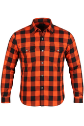 Orange and Black CE AA Armored Motorcycle Flannel Shirt – Kevlar Reinforced Motorcycle Riding Shirt with Armor