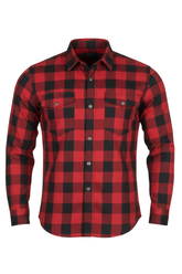 Red and Black CE AA Armored Motorcycle Flannel Shirt – Kevlar Reinforced Motorcycle Riding Shirt with Armor