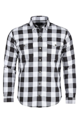 Black and White CE AA Armored Motorcycle Flannel Shirt – Kevlar Reinforced Motorcycle Riding Shirt with Armor