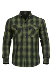 Green & Black Armored Motorcycle Flannel Shirt – Level 2 Protection