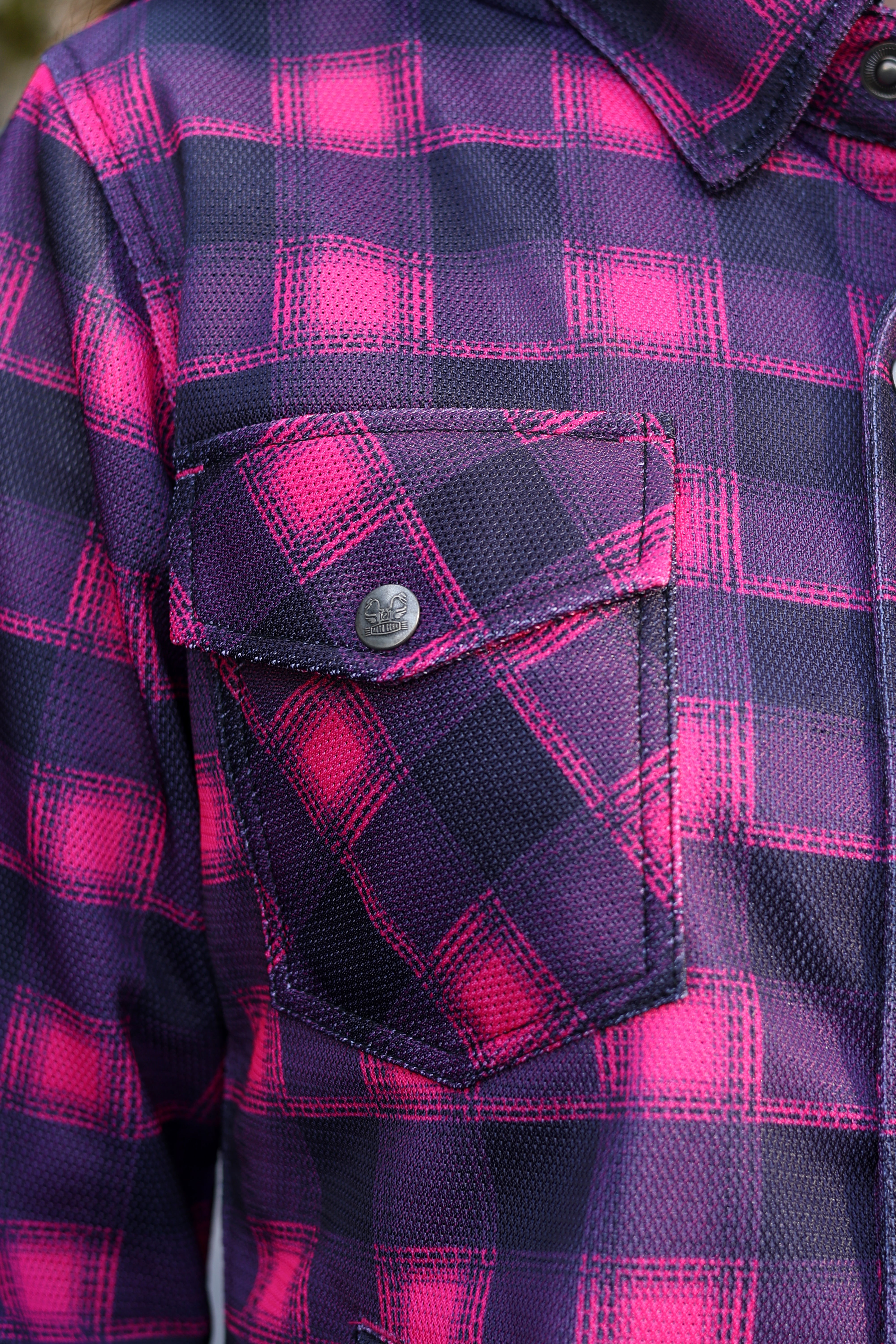 Ladies Pink Plaid Protective Mesh Shirt