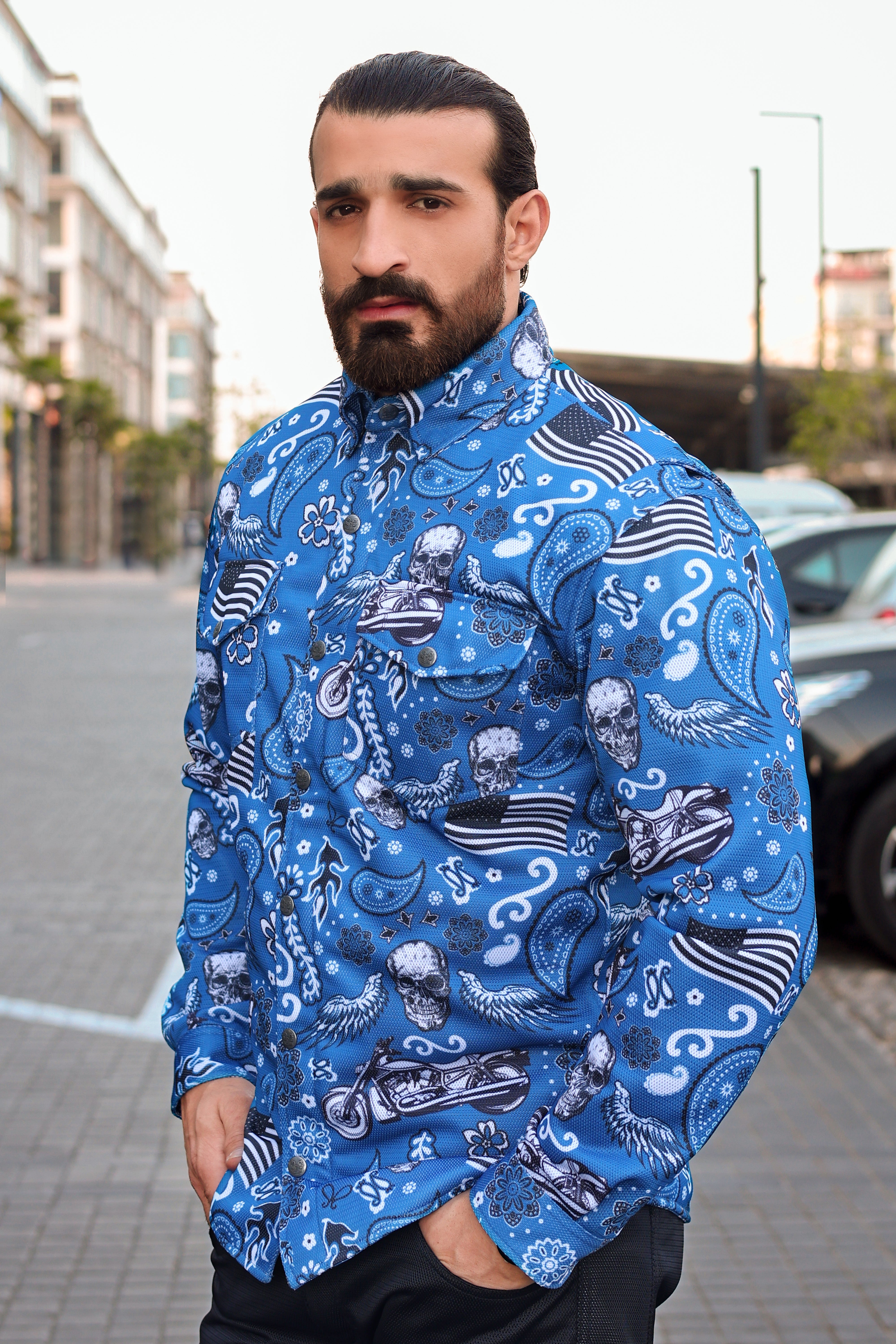 Skyline Skull Shield Summer Mesh Shirt