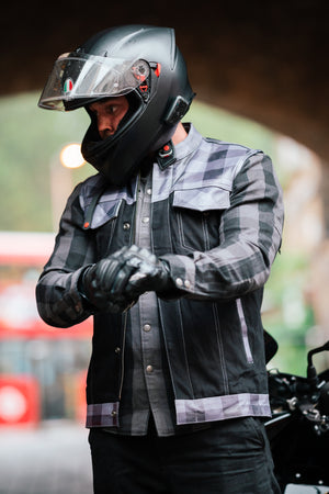 Checkered Leather & Denim Vest