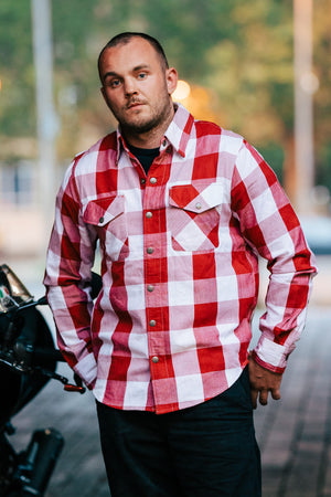 red and white flannel shirt