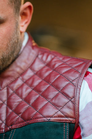 Denim Combo Leather Vest stitched neatly