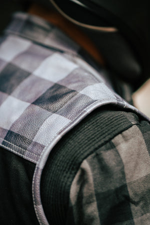 Checkered Leather & Denim Vest high quality