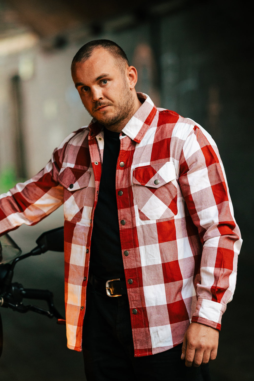 white and red flannel shirt