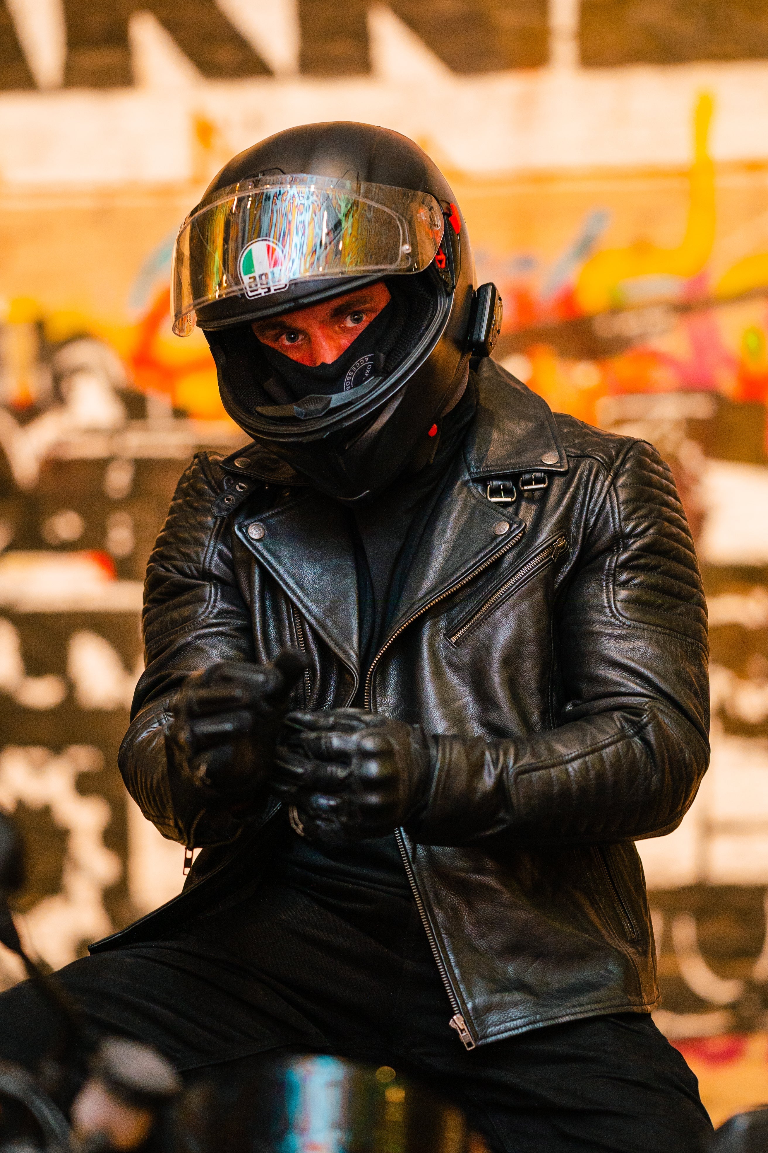Men's Biker Quilted Leather Jacket - OZ Moto Gear