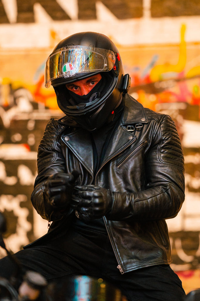 Men's Biker Quilted Leather Jacket - OZ Moto Gear