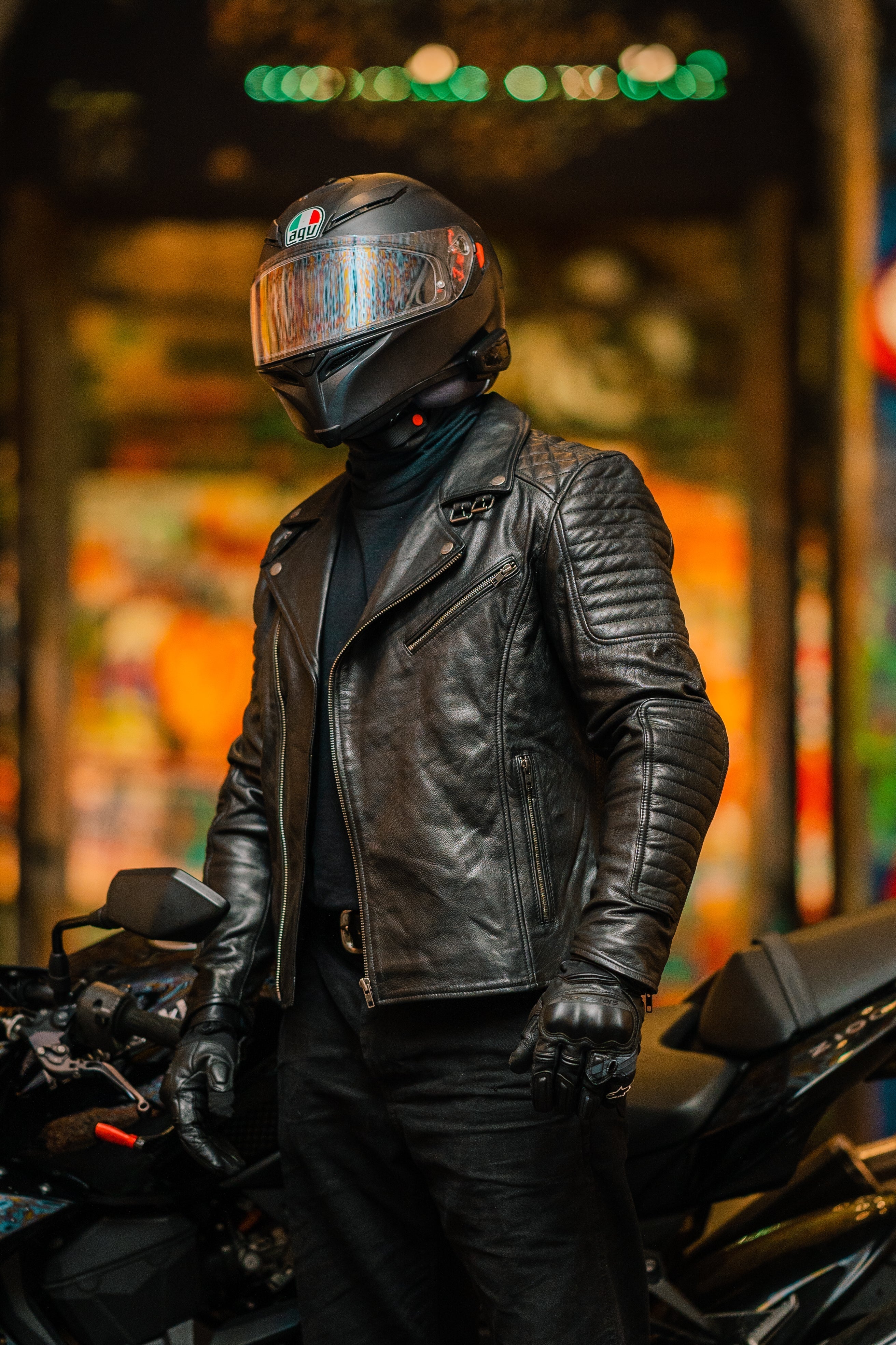 Men's Biker Quilted Leather Jacket