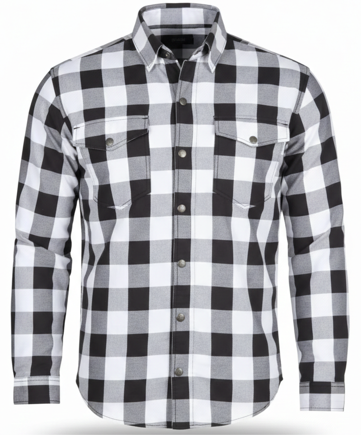 Black and White Flannel- CE AA Rated Fully Kevlar Lined