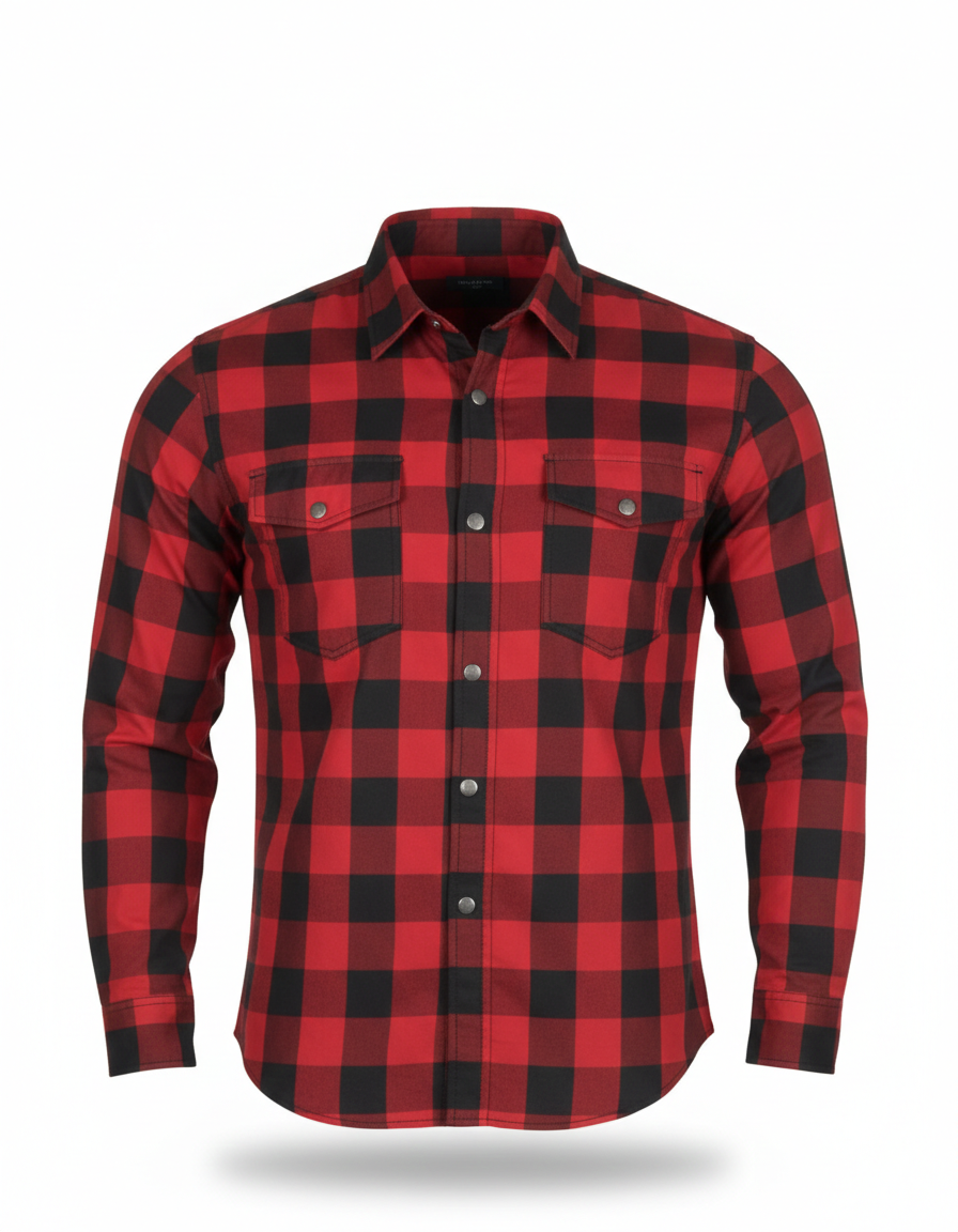 Red and Black Flannel Shirt- CE AA Rated Fully Kevlar Lined
