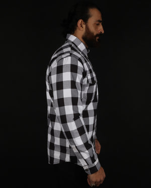 Black and White Flannel- CE AA Rated Fully Kevlar Lined