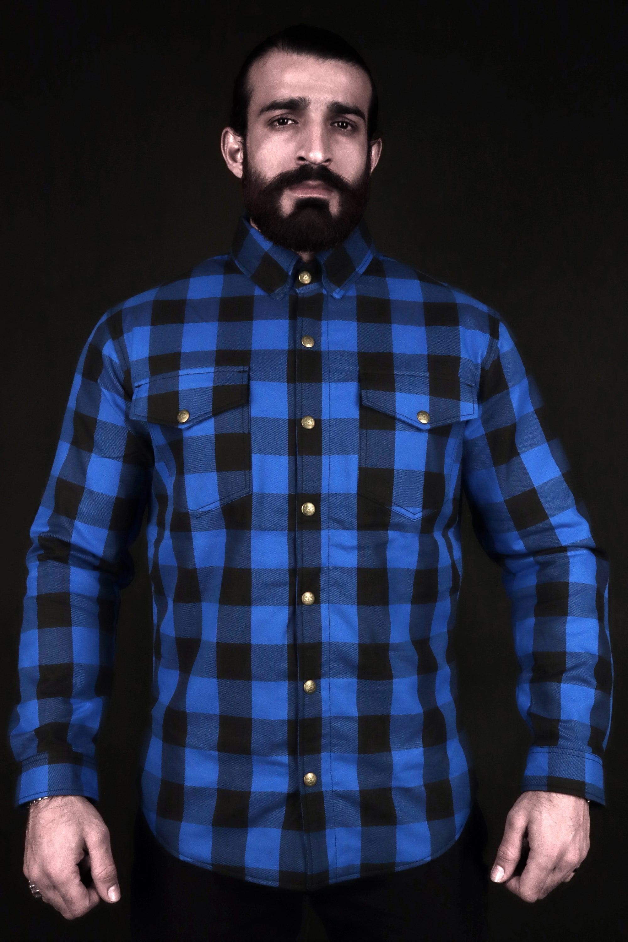 Blue and Black Flannel- CE AA Rated Fully Kevlar Lined