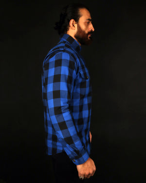 Blue and Black Flannel- CE AA Rated Fully Kevlar Lined