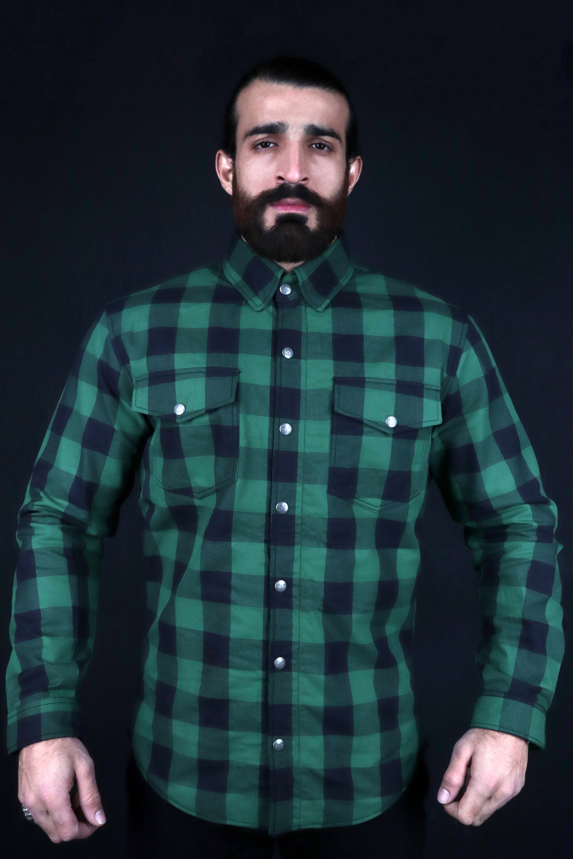 Black and Green Flannel- CE AA Rated Fully Kevlar Lined