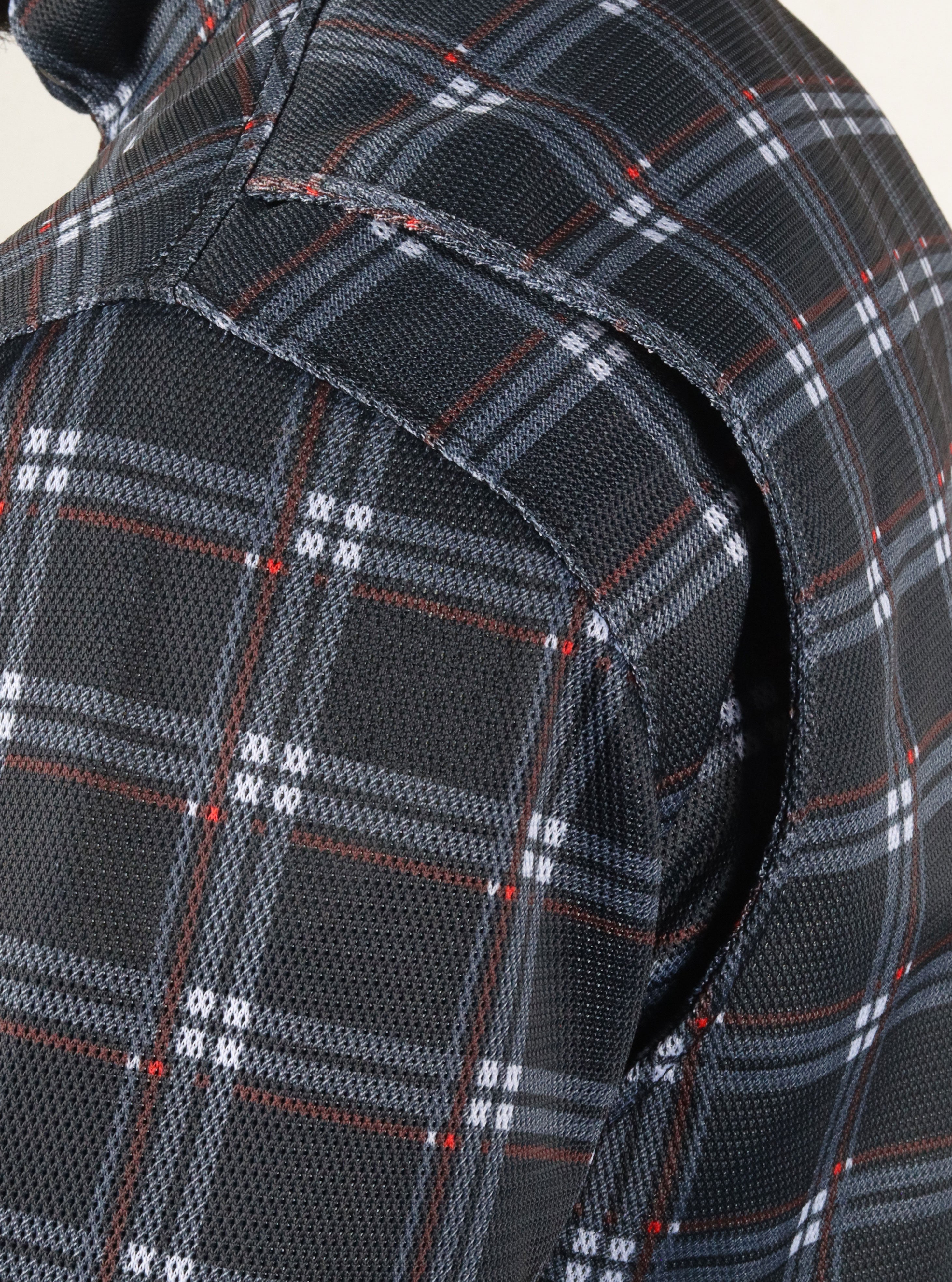 Mesh Shirt Dark Blue Check with Red Boxes