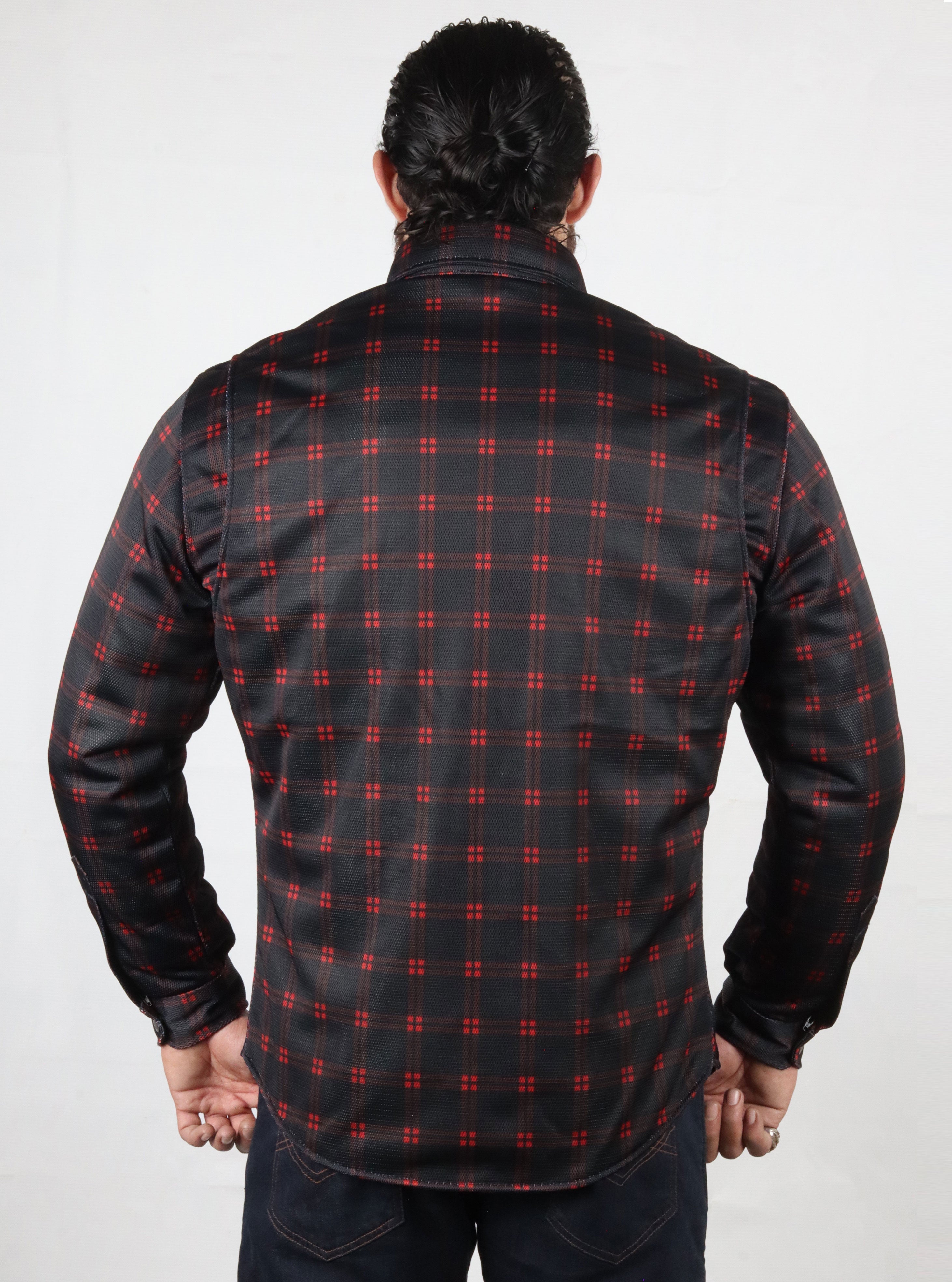 Mesh Shirt Red Lines on Black Check
