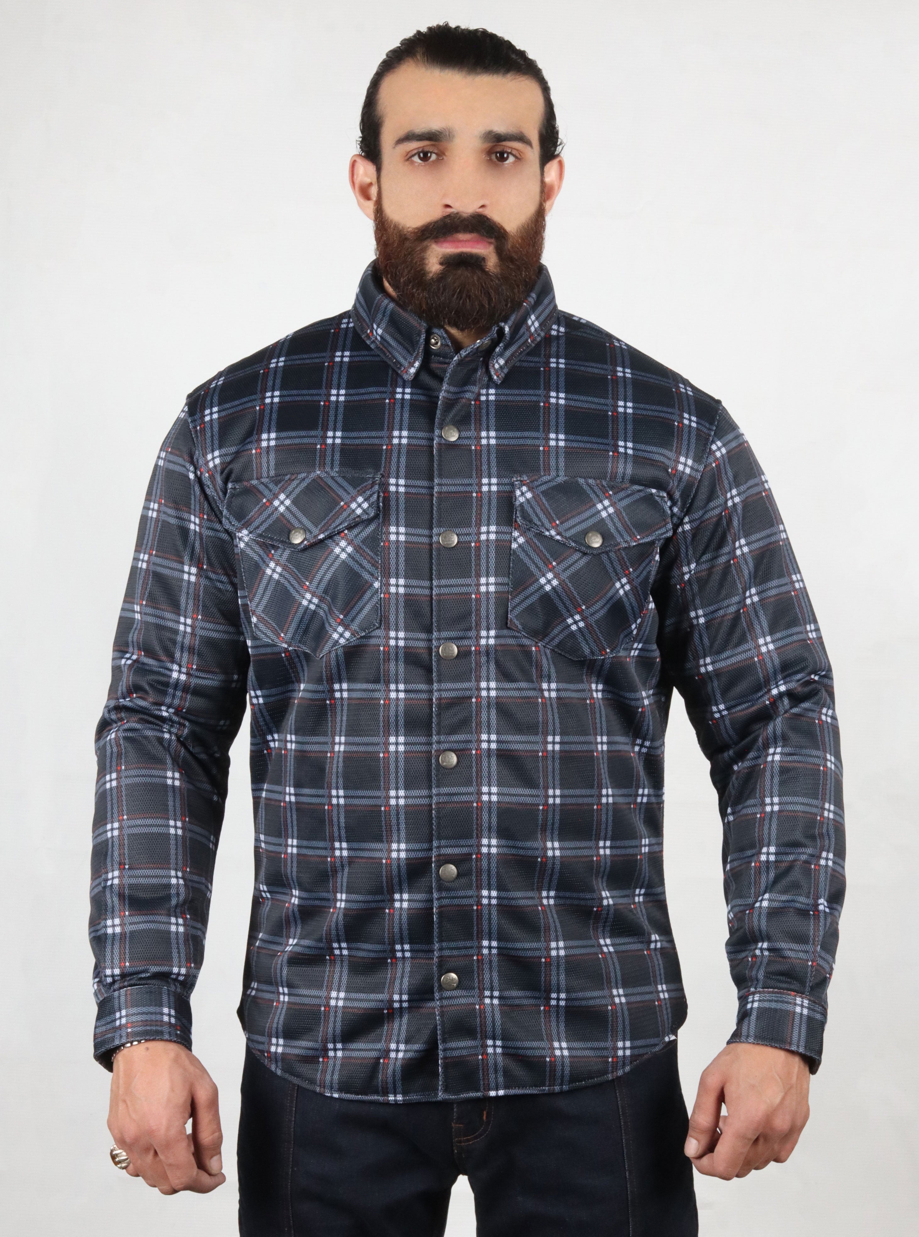 Mesh Shirt Dark Blue Check with Red Boxes