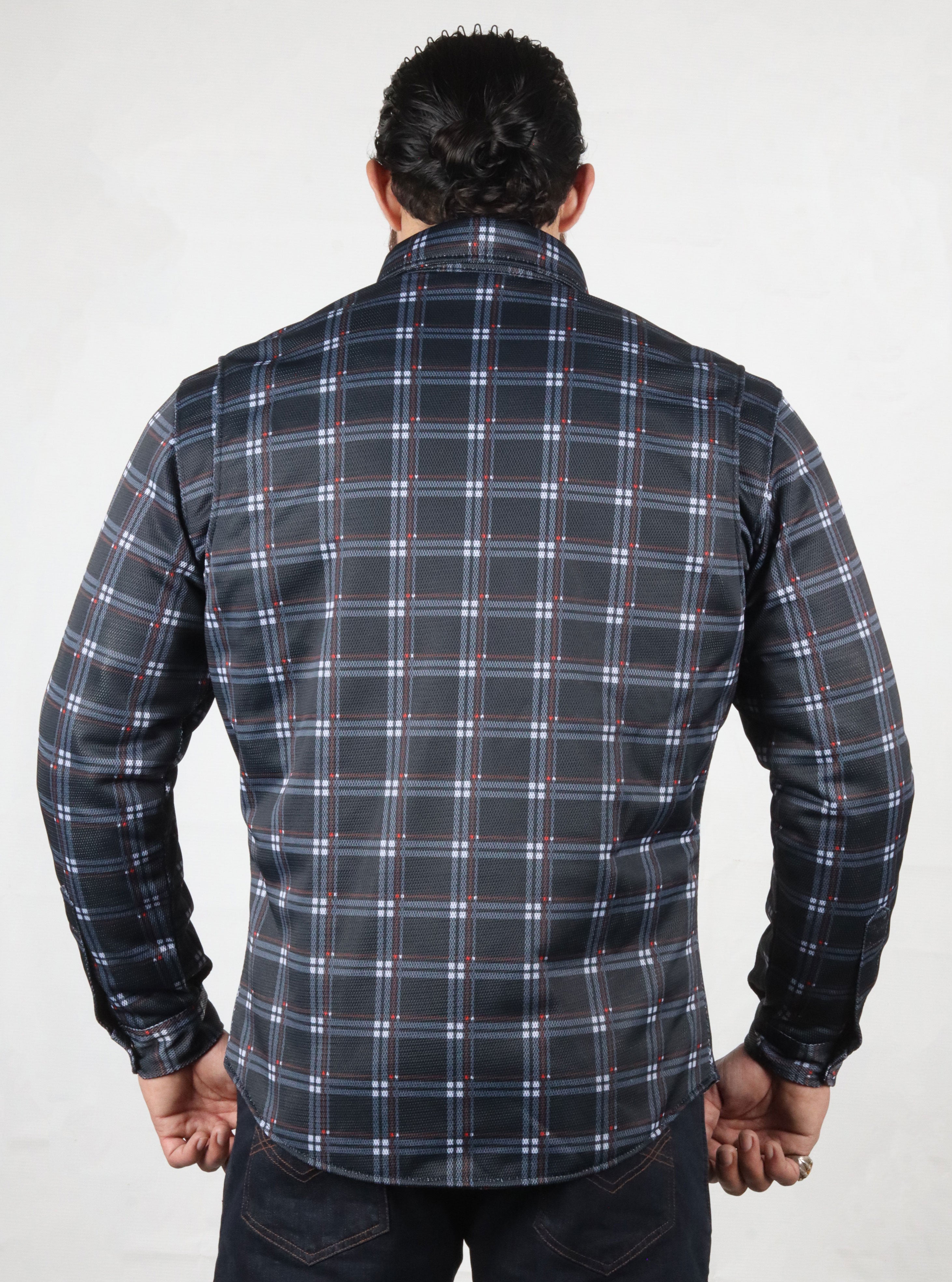 Mesh Shirt Dark Blue Check with Red Boxes