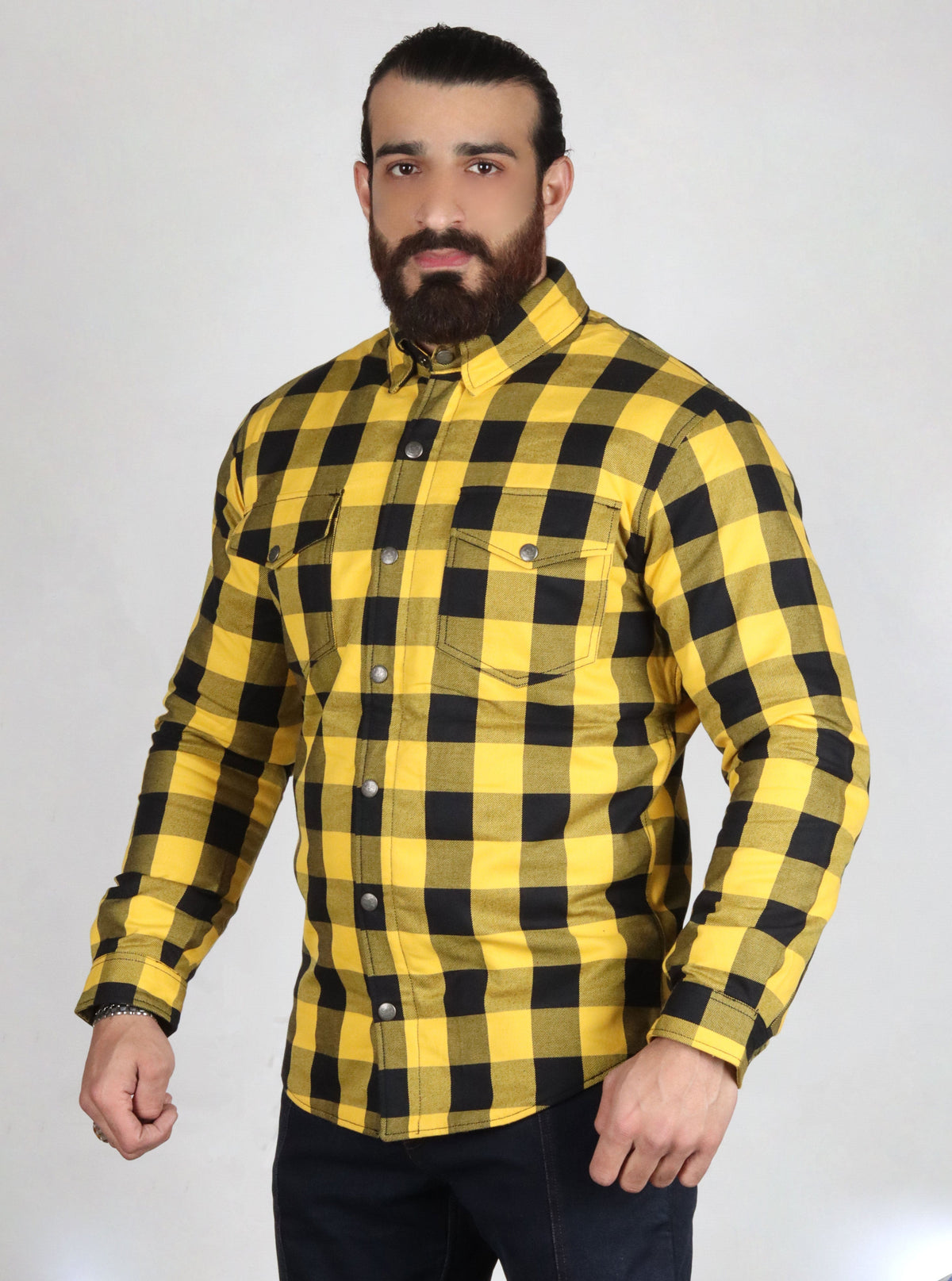 Yellow and Black Flannel- CE AA Rated Fully Kevlar Lined