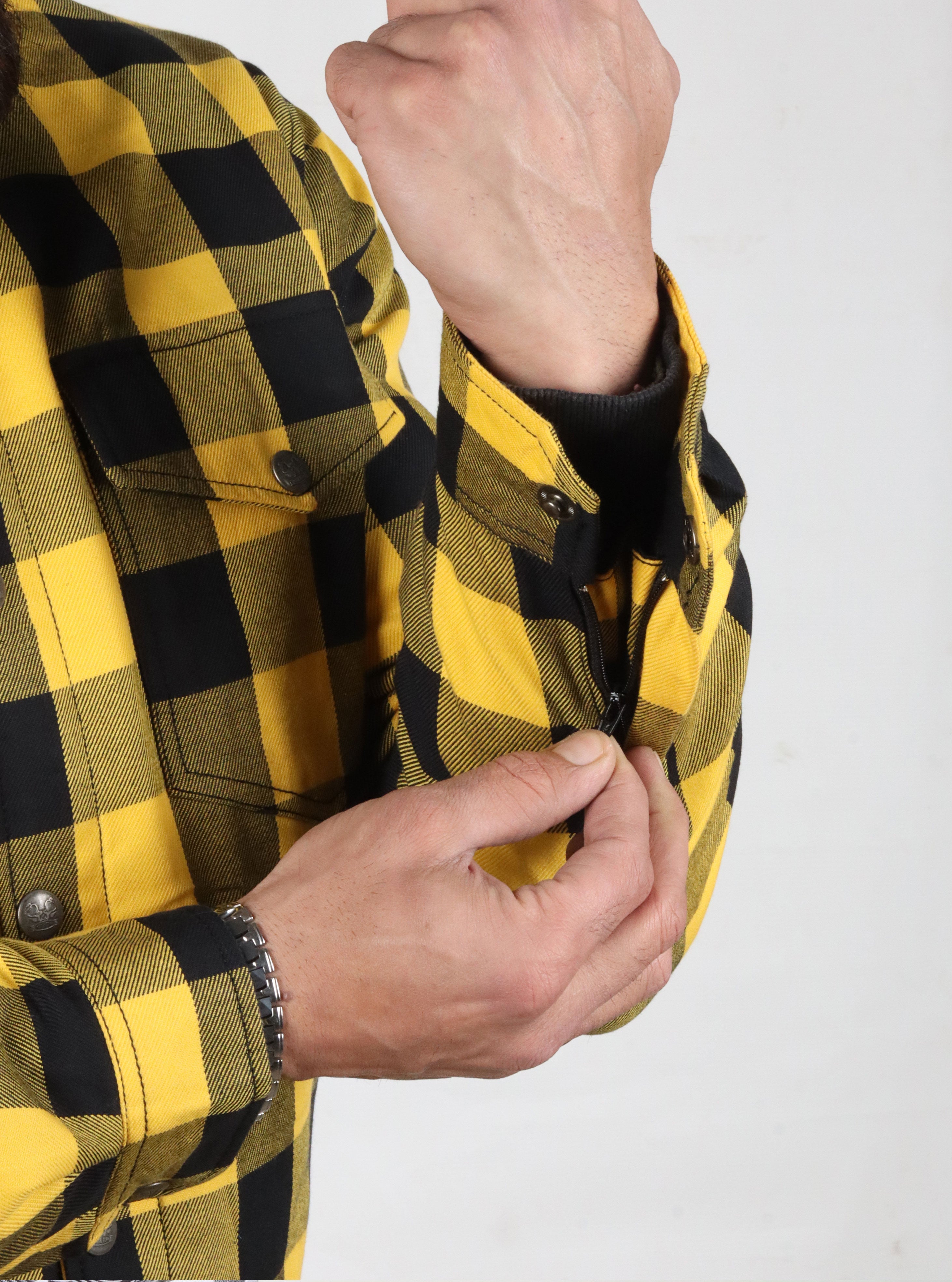 Yellow and Black Flannel- CE AA Rated Fully Kevlar Lined