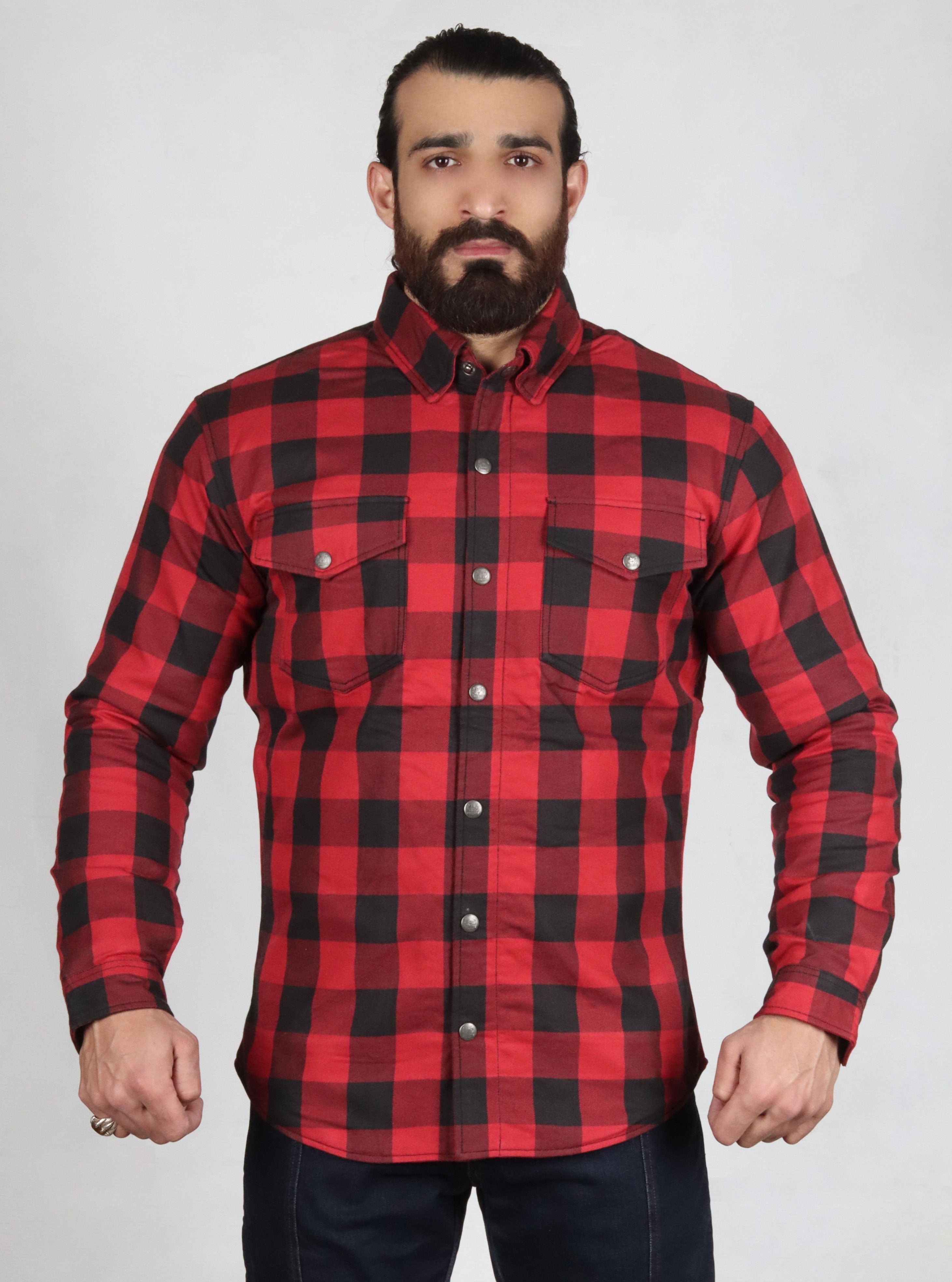 Red and Black Flannel Shirt- CE AA Rated Fully Kevlar Lined