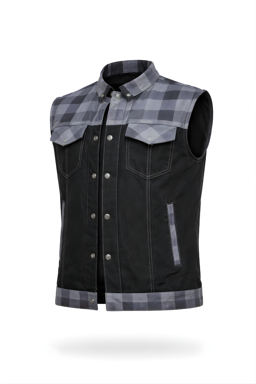 Denim style leather vest