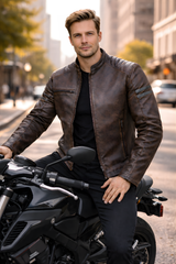 Men’s Vintage Leather Motorcycle Armored Jacket