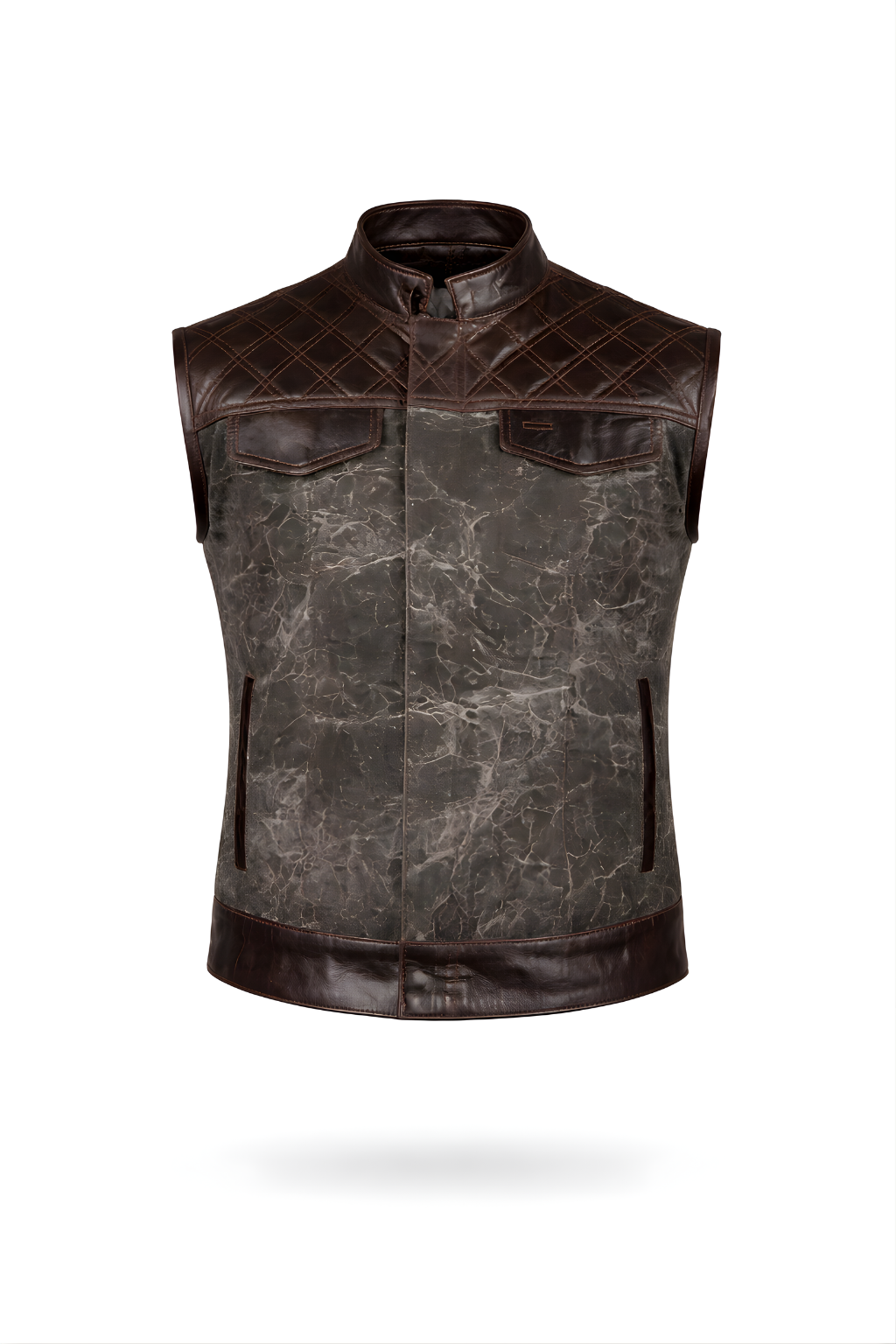 Men's Motorbike Vest Dark Brown Marble-Textured - OZ MOTOGEAR